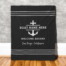 Black Nautical Boat Name Welcome Aboard Anchor  Fleece Deken