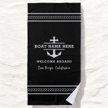 Black Nautical Boat Name Welcome Aboard Anchor 