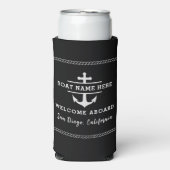 Black Nautical Welcome Aboard Boat Name Anchor Seltzer Blikjeskoeler (Seltzer Voorkant)