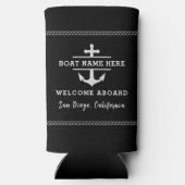 Black Nautical Welcome Aboard Boat Name Anchor Seltzer Blikjeskoeler (Achterkant)