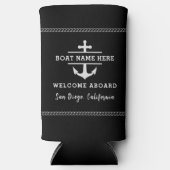 Black Nautical Welcome Aboard Boat Name Anchor Seltzer Blikjeskoeler (Voorkant)