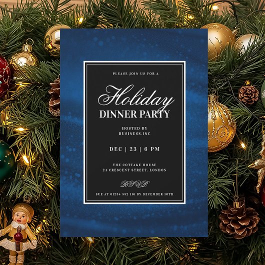 Black & Navy Blu Sequins Xmas Holiday Dinner Party Kaart