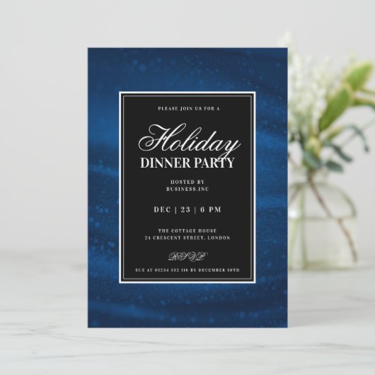 Black & Navy Blu Sequins Xmas Holiday Dinner Party Kaart (Staand voorkant)