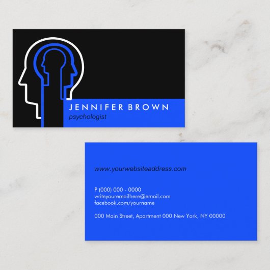 Black Navy Blue Brain mental hypnosis psychiatrist Visitekaartje (Voorkant / Achterkant)