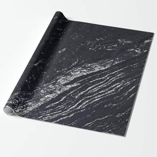 Black Navy Silver Gray Carrara Marble Stone Cadeaupapier (Uitgerold)