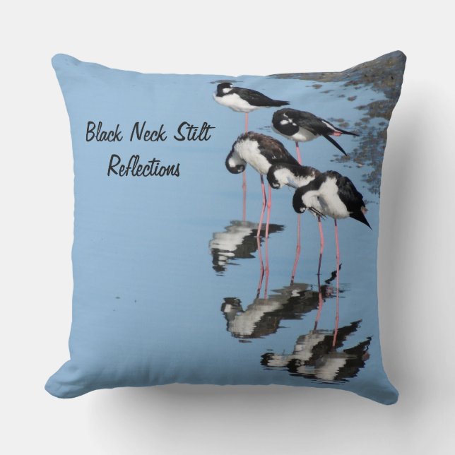 Black Neck Stilt Reflecties Vogel Sierkussen (Voorkant)