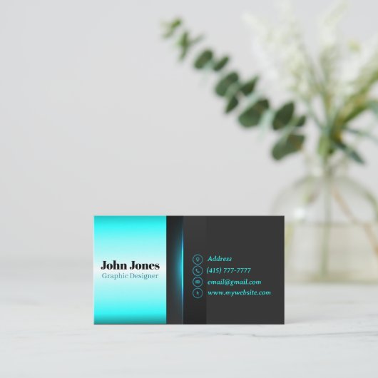 Black & Neon Blue Visitekaartjes 16 Pack van 100 (Staand voorkant)