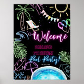 Black Neon Glow Waterverf Pool Party Welkom Poster (Voorkant)