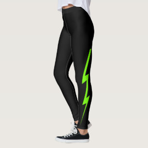 Black Neon Green Lightning Bolt Leggings