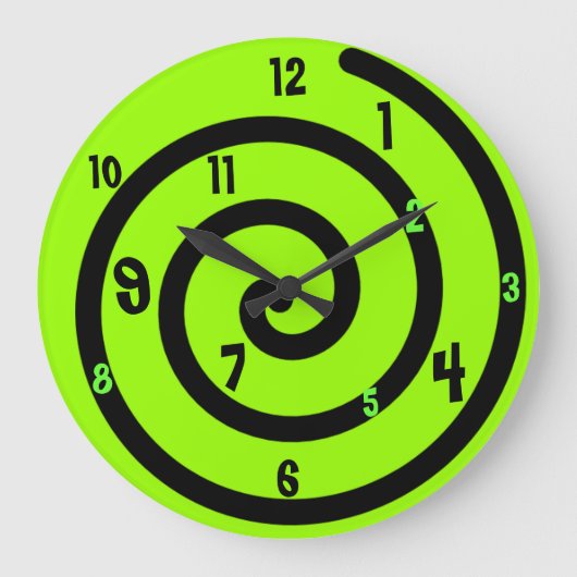 Black & Neon Green Spiral Wall Clock Grote Klok (Voorkant)
