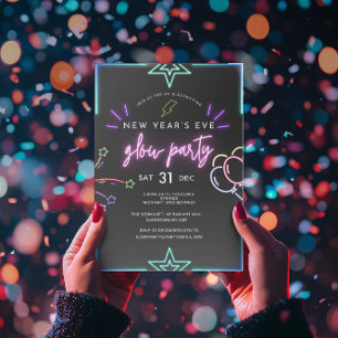 Black Neon New Years Eve Kaart