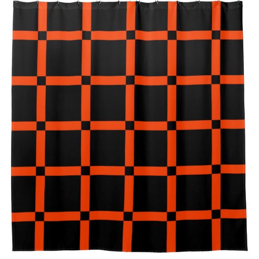 Black & Neon Oranje Grid Pattern Douchegordijn (Voorkant)