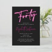 Black Neon Pink 40th Birthday Invitation Kaart (Staand voorkant)