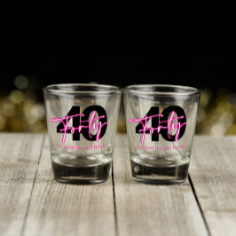 Black Neon Pink 40th Birthday Shot Glass Glas