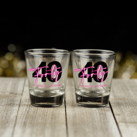 Black Neon Pink 40th Birthday Shot Glass Shot Glas