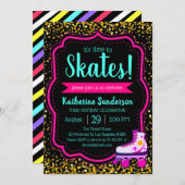 Black Neon Pink Gold glitter Roller Schaats Birthd Kaart (Voorkant / Achterkant)