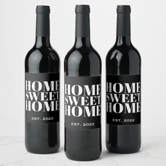 Black New Homeown Home Sweet Home Home Wijn Etiket (Flessen)