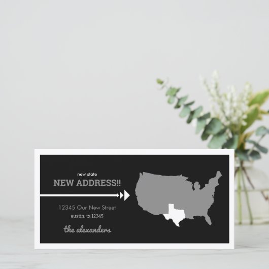 Black New State, nieuw adres! Texas verplaatsen (Staand voorkant)