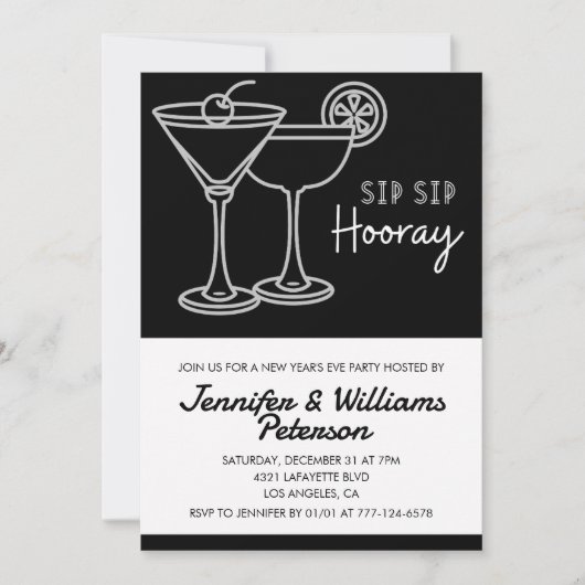 Black New Year's Eve uitnodiging Cocktail (Voorkant)