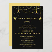 Black New Year's Eve uitnodiging Party Gold Stars (Voorkant / Achterkant)
