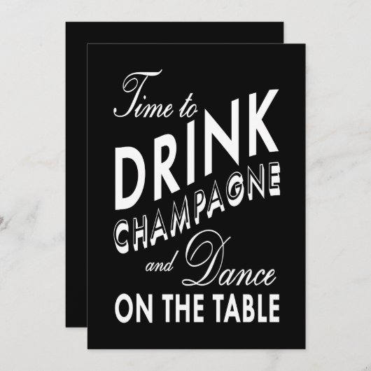 Black New Year's Time to Drink Champagne Invite Kaart (Voorkant / Achterkant)