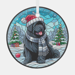 Black Newf met Santa Hat Glas in lood Style Ornament