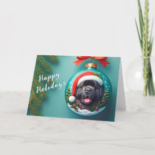 Black Newf op een Christmas Ball Ornament Kaart