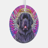 Black Newfie Angel Ronde Ornament (Voorkant Rechts)