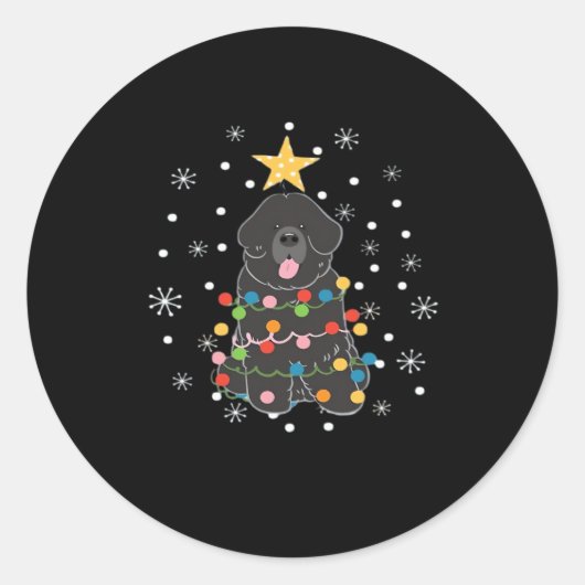Black Newfie Newfoundland Hond Kerstboom Klasse Ronde Sticker (Voorkant)