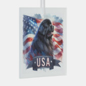 Black Newfie Patriotic Glas Ornament (Voorkant Rechts)
