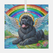 Black Newfoundland Angel onder Rainbow Suncatcher Glas Ornament (Voorkant)