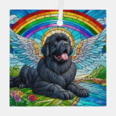 Black Newfoundland Angel onder Rainbow Suncatcher Glas Ornament (Achterkant)