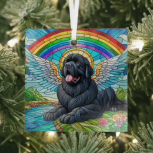 Black Newfoundland Angel onder Rainbow Suncatcher Glas Ornament