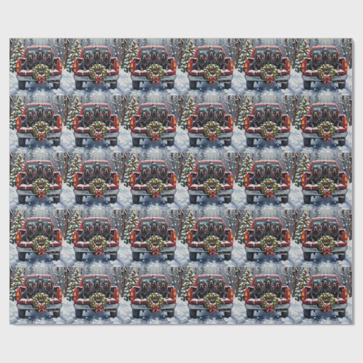 Black Newfoundland Christmas Red Truck Holiday Cadeaupapier (Vlak)