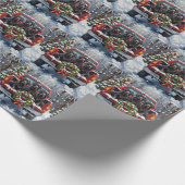 Black Newfoundland Christmas Red Truck Holiday Cadeaupapier (Hoek)