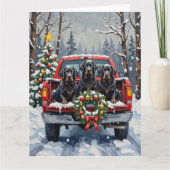 Black Newfoundland Christmas Red Truck Holiday Kaart (Voorkant)