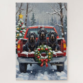 Black Newfoundland Christmas Red Truck Holiday Legpuzzel (Verticaal)