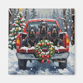 Black Newfoundland Christmas Red Truck Holiday Magneet (Voorkant)