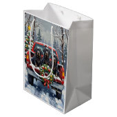 Black Newfoundland Christmas Red Truck Holiday Medium Cadeauzakje (Achterkant Gekanteld)