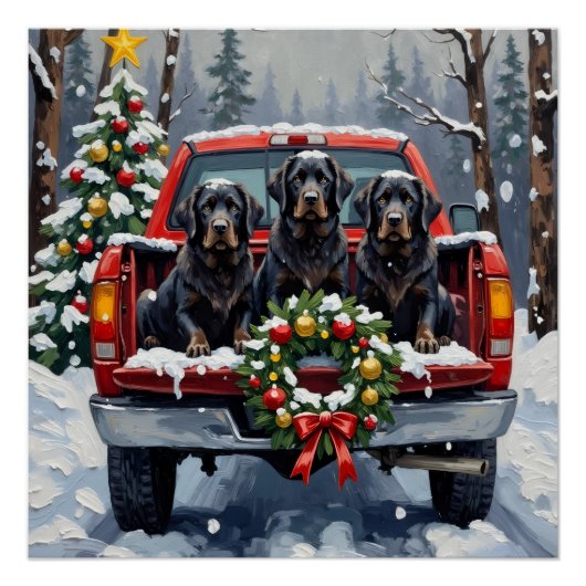 Black Newfoundland Christmas Red Truck Holiday Perfect Poster (Voorkant)