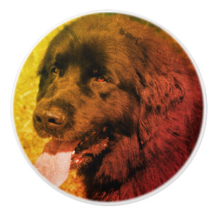 Black Newfoundland Dog Abstract Grunge Keramische Knop