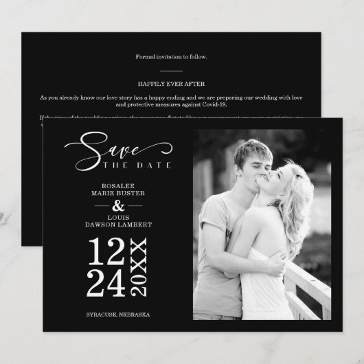 Black Nice Modern Romantic Wedding Photo (Voorkant / Achterkant)