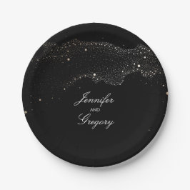 Black Night Gold Stars Elegante romantische bruilo Papieren Bordje