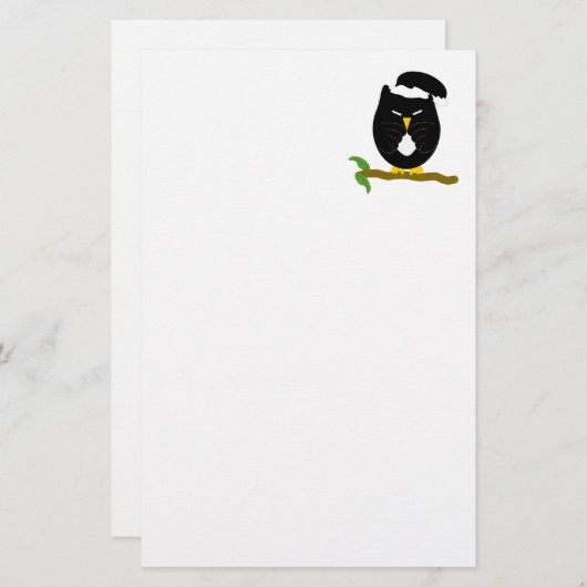 Black Night Owl Design Briefpapier (Voorkant / Achterkant)