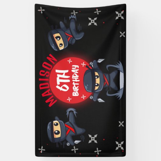 Black Ninja verjaardagsfeestje banner (Verticaal)