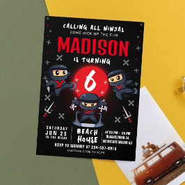 Black Ninja Verjaardagsfeestuitnodiging Kaart