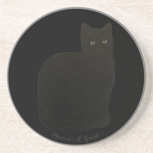 Black Noir Cat Kitten Feline Huisdier Vertrouwd Zandsteen Onderzetter (Voorkant)