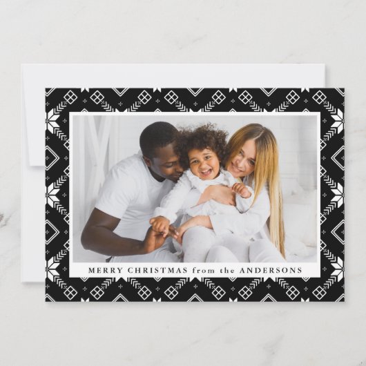 Black Nordic Snowflake Pattern Foto Feestdagenkaart (Voorkant)