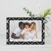 Black Nordic Snowflake Pattern Foto Feestdagenkaart (Staand voorkant)
