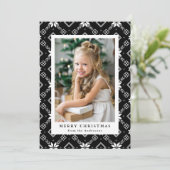 Black Nordic Snowflake Pattern Foto Feestdagenkaart (Staand voorkant)